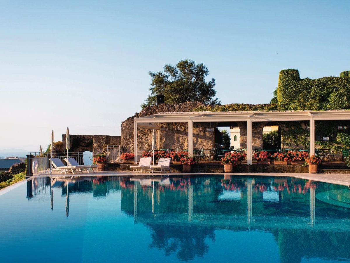 The swimming pool and terrace at Belmond Hotel Caruso in Ravello Italy