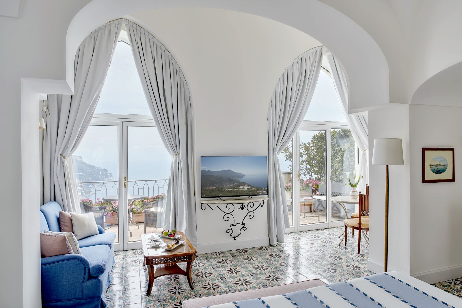Guest room and terrace view at Belmond Hotel Caruso in Ravello Italy
