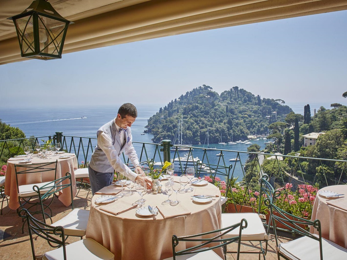 Outdoor dining and views at Belmond Hotel Splendido Portofino Italy