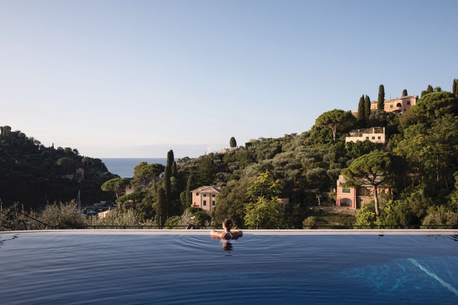 Swimming pool and views from Belmond Hotel Splendido Portofino Italy