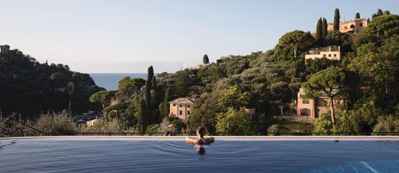 Swimming pool and views from Belmond Hotel Splendido Portofino Italy