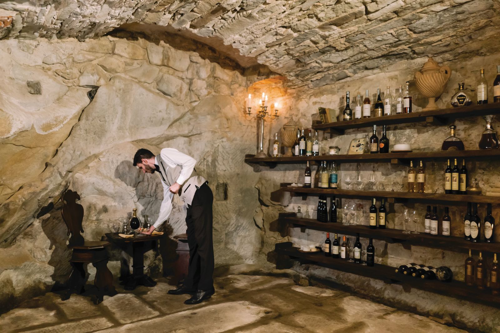 Private dining in the wine cellar at Belmond Villa San Michele in Florence