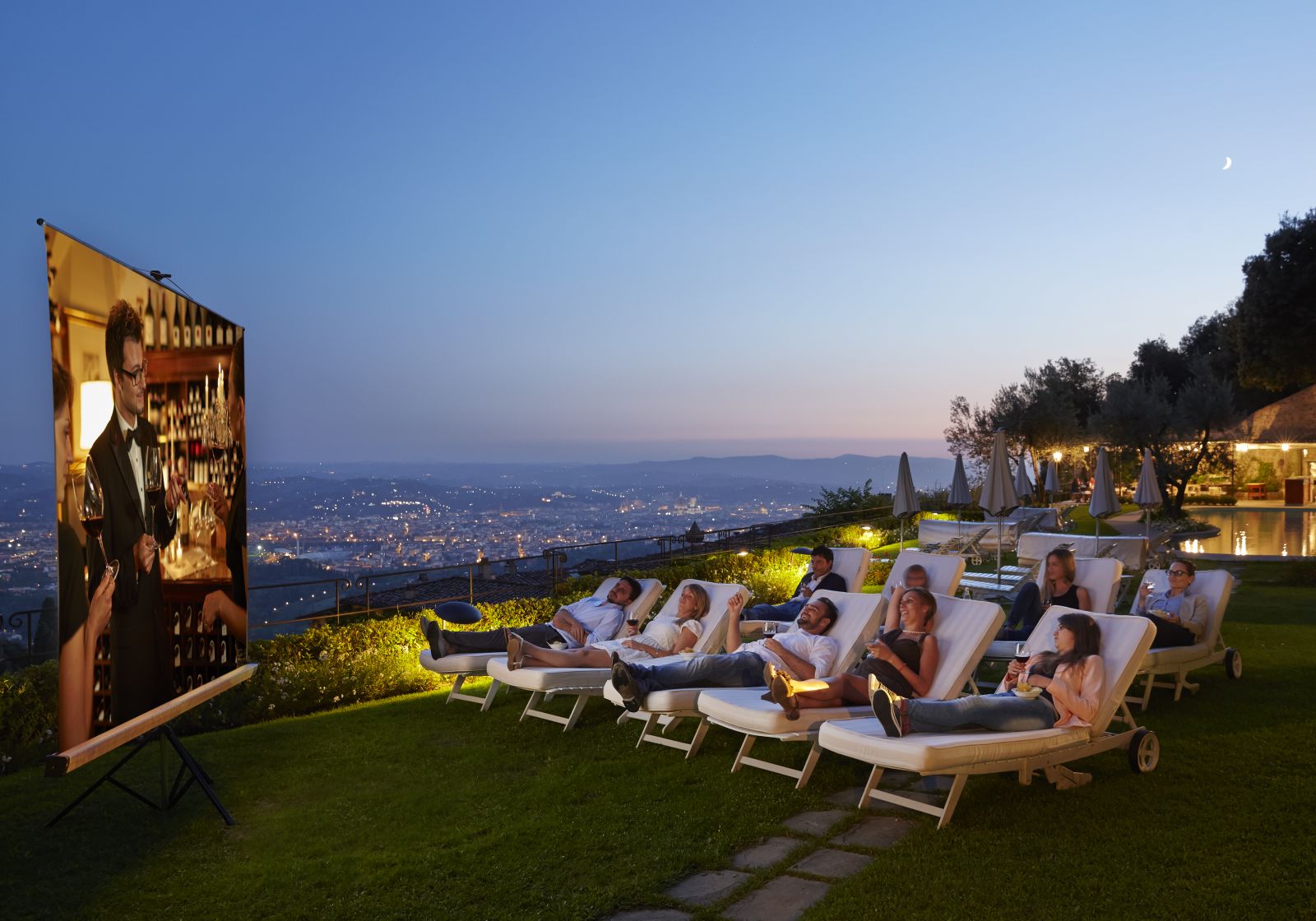 Outdoor cinema in the grounds of Belmond Villa San Michele in Florence