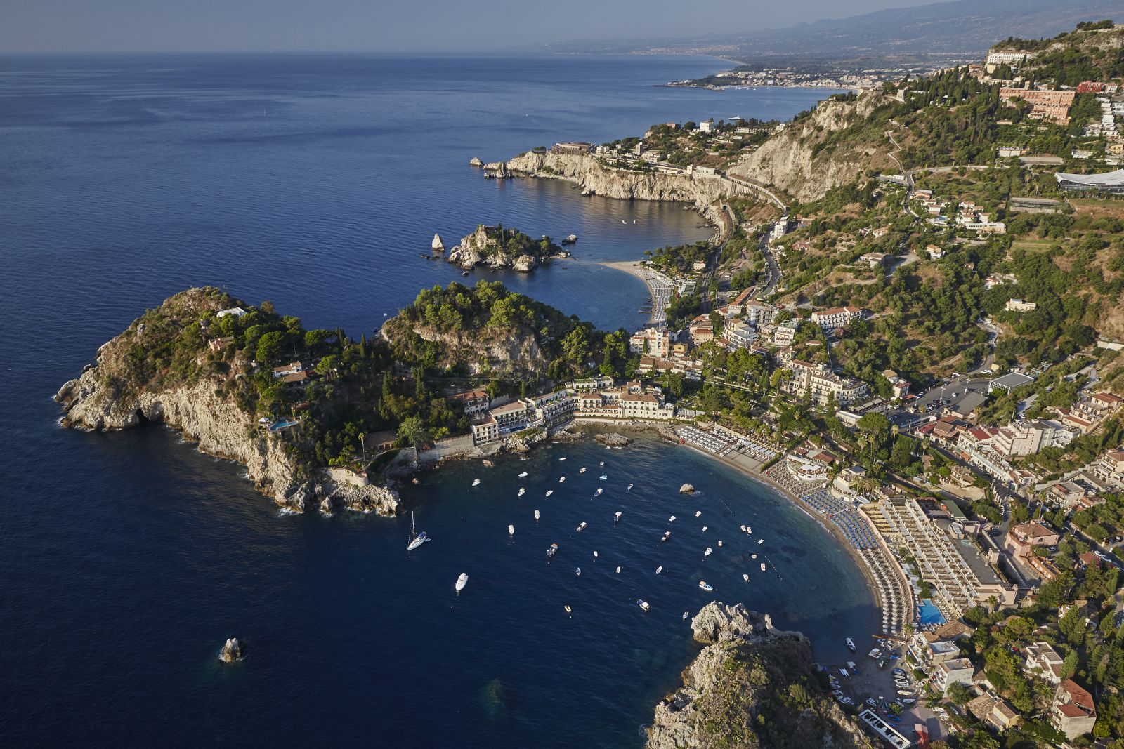 Aerial view of the coastline surrounding Belmond Villa Sant'Andrea in Sicily