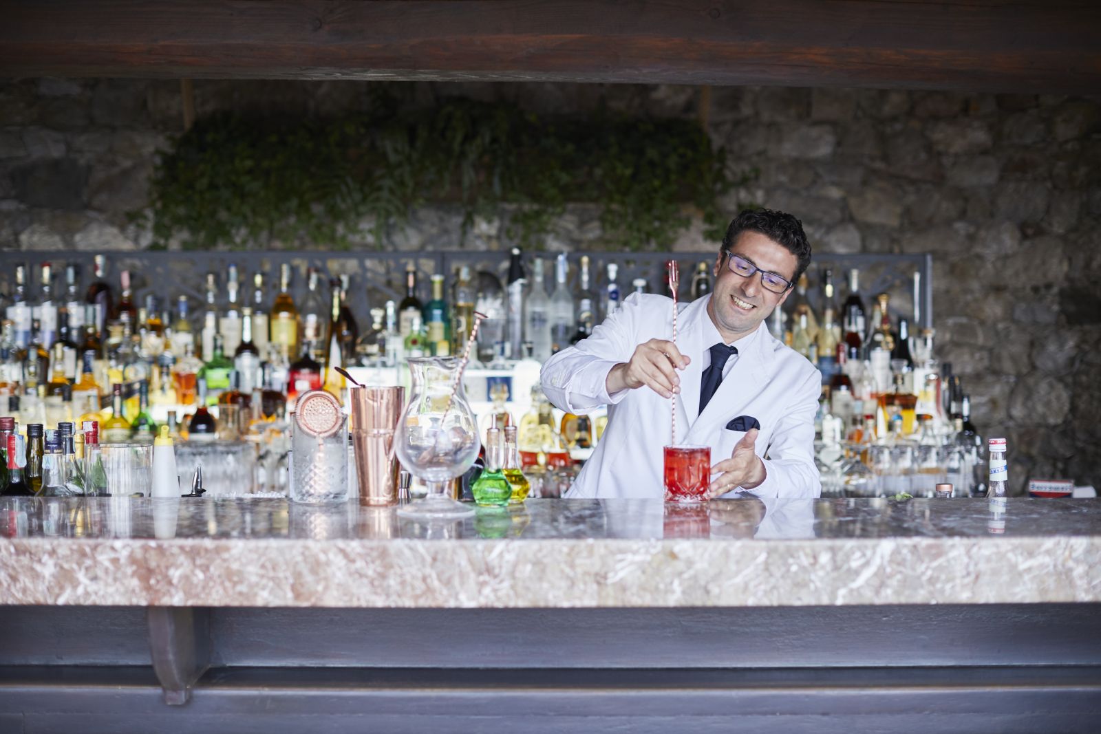 The bar at Belmond Villa Sant'Andrea in Sicily