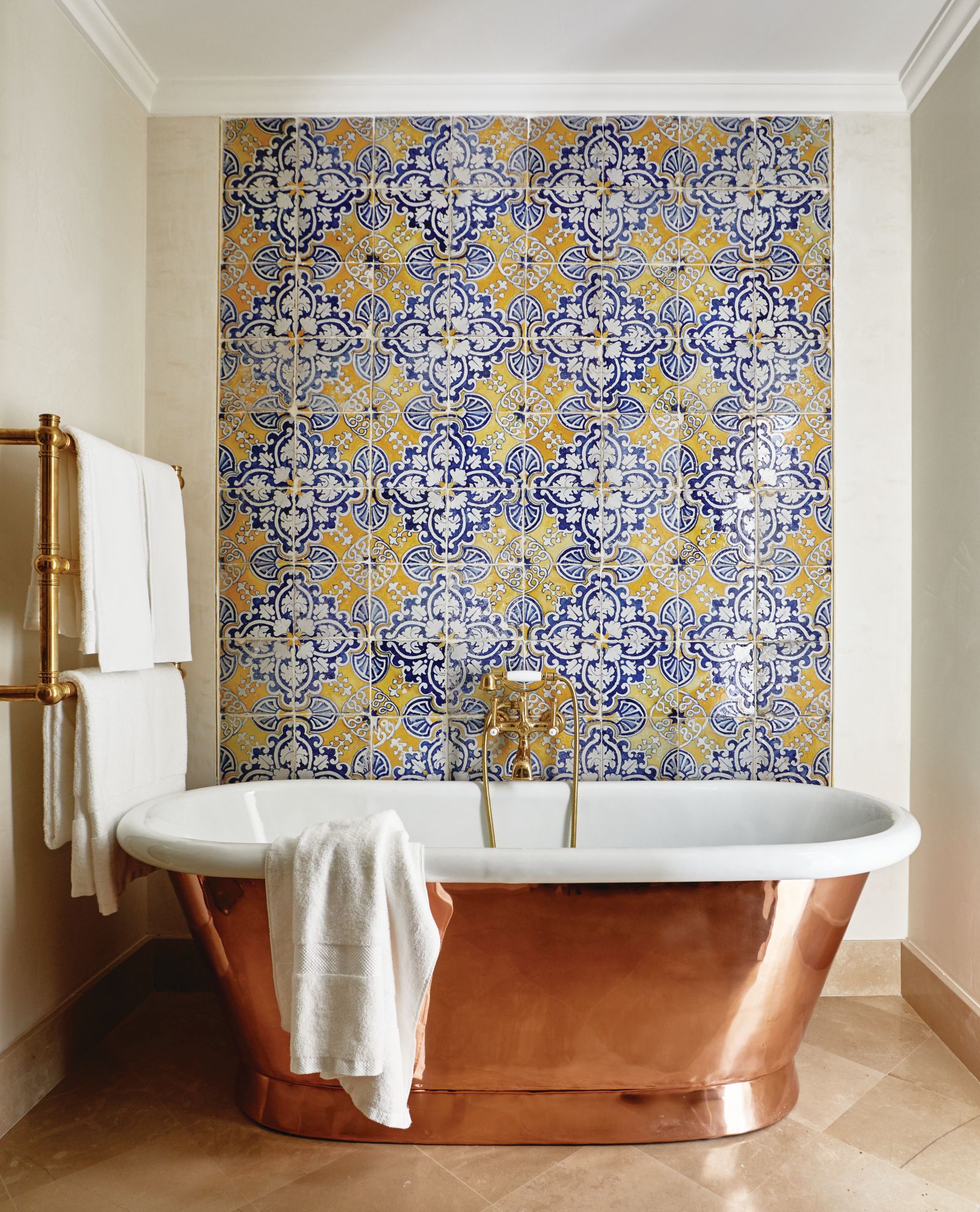 Copper bathtub in a guest room at Belmond Villa Sant'Andrea in Sicily