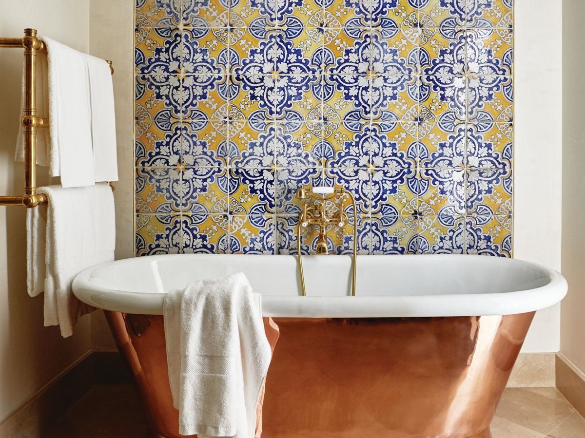 Copper bathtub in a guest room at Belmond Villa Sant'Andrea in Sicily