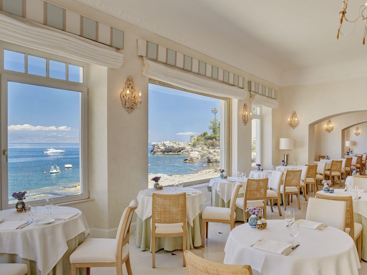 Bay views from the restaurant at Belmond Villa Sant'Andrea in Sicily