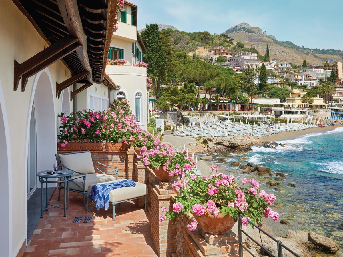 Sea views from private balcony at Belmond Villa Sant'Andrea in Sicily