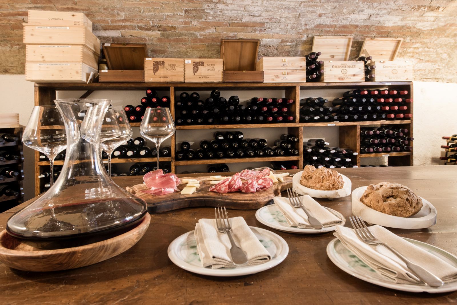 Tastings in the wine cellar at Borgo Pignano in Tuscany