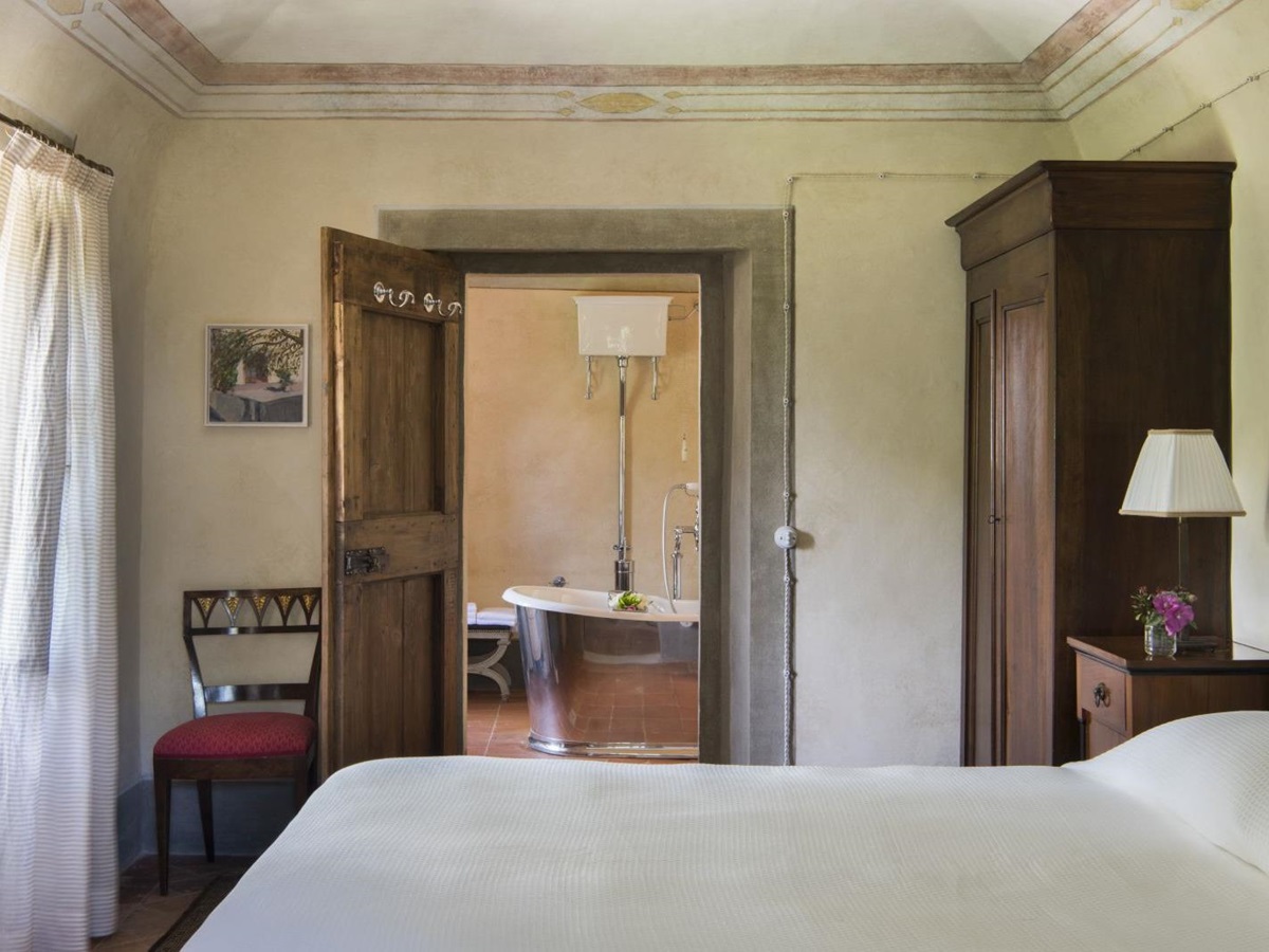 Guest room in La Canonica at Borgo Pignano in Tuscany
