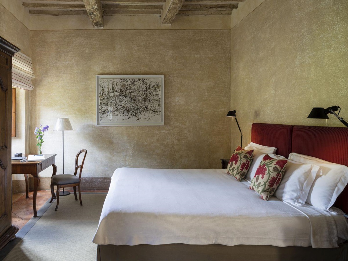 Guest room at the Borgo Pignano in Tuscany