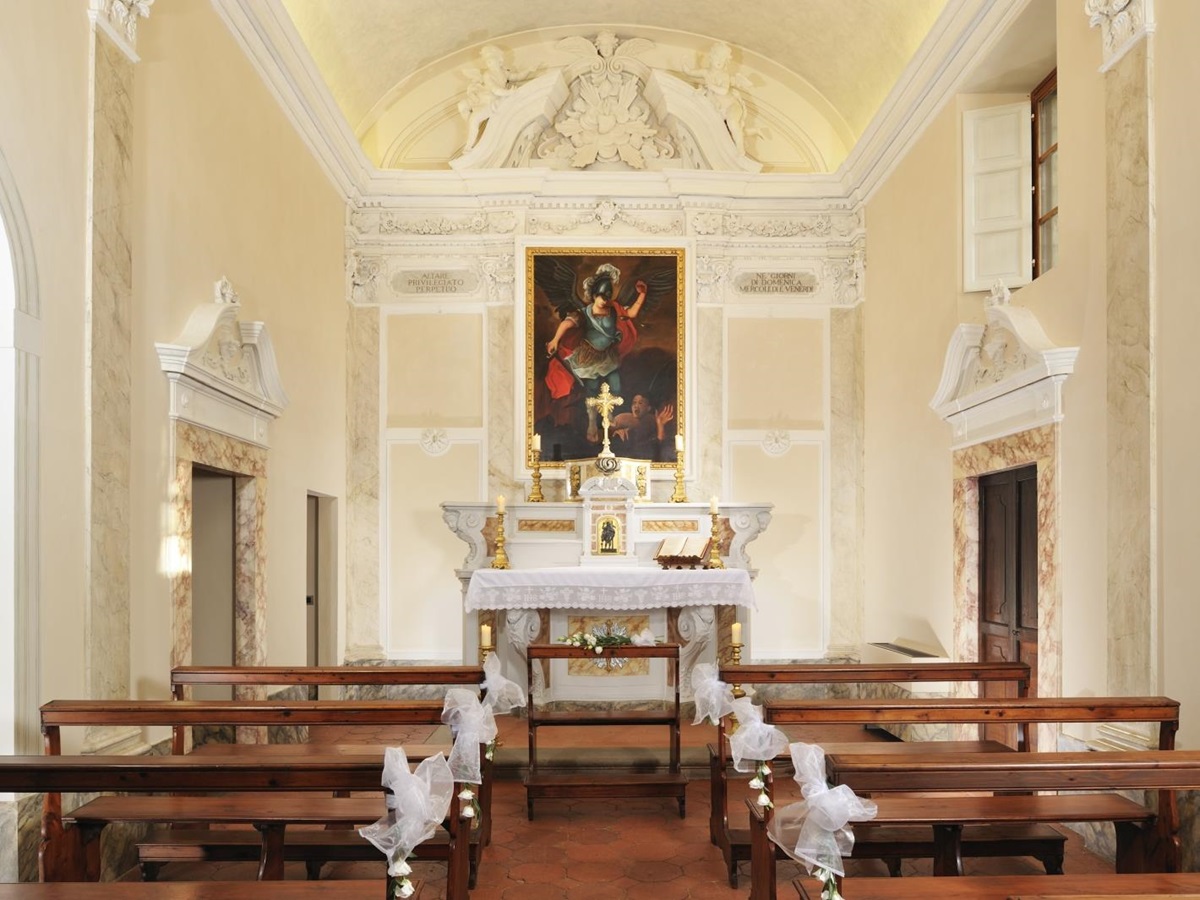 Interior of the chapel at luxury resort COMO Castello del Nero in Italy