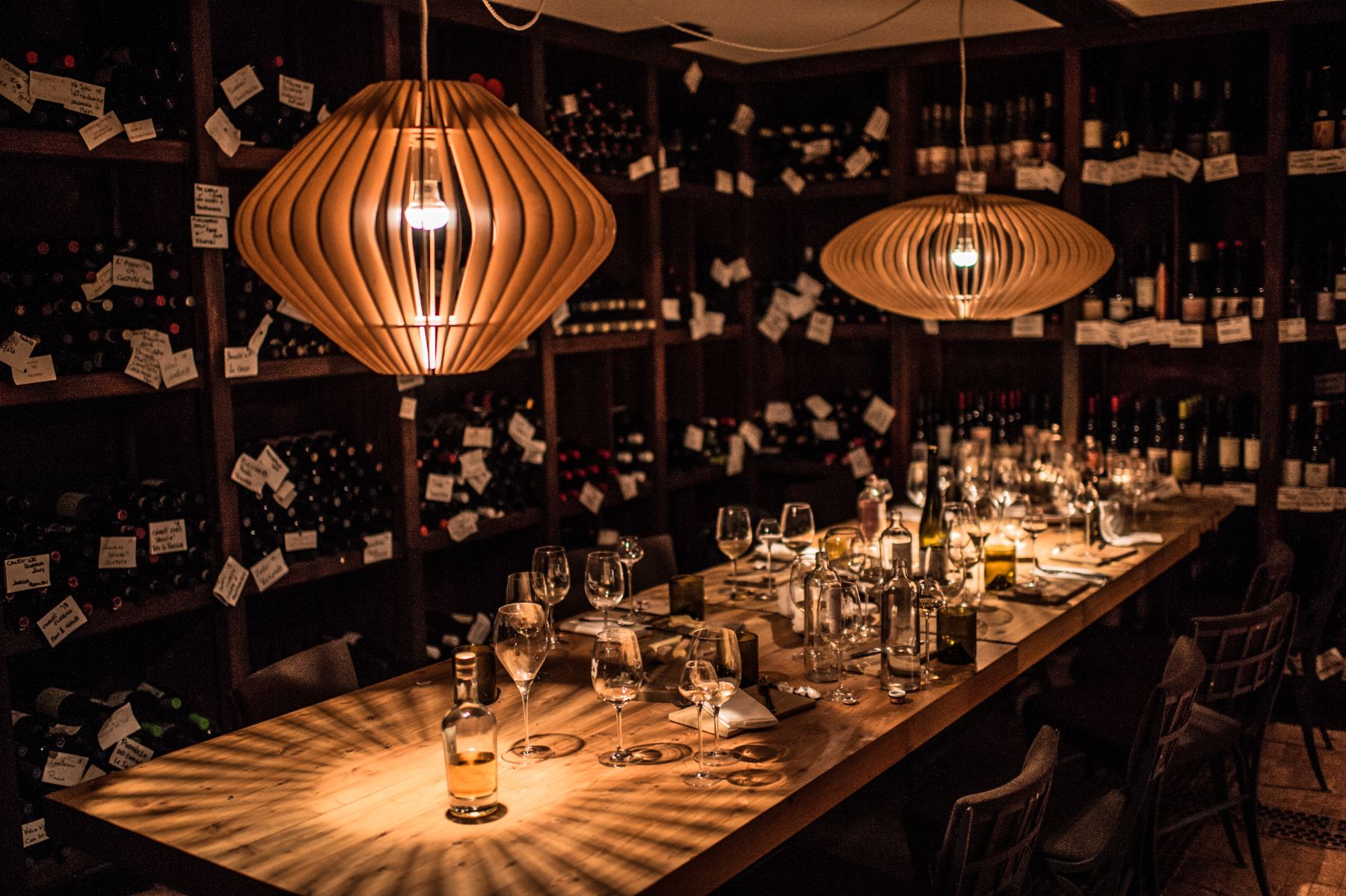 Wine cellar restaurant setup at Ciasa Salares in the Dolomites