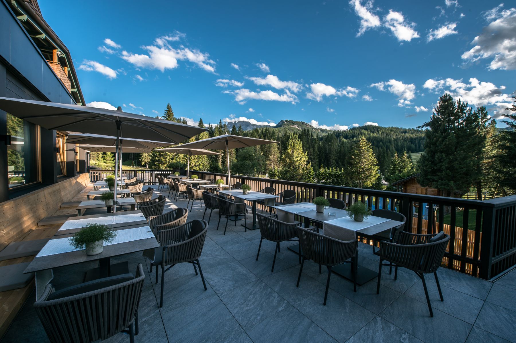 INFINITI Restaurant terrace at Ciasa Salares in the Dolomites