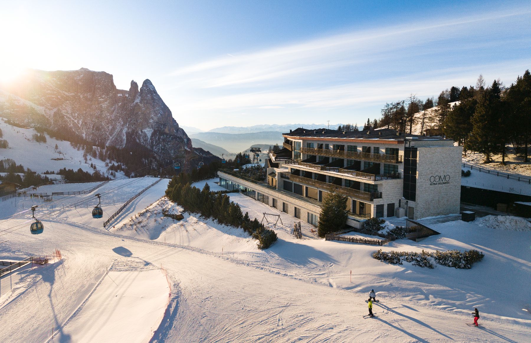 Exterior view of COMO Alpina Dolomites during the winter