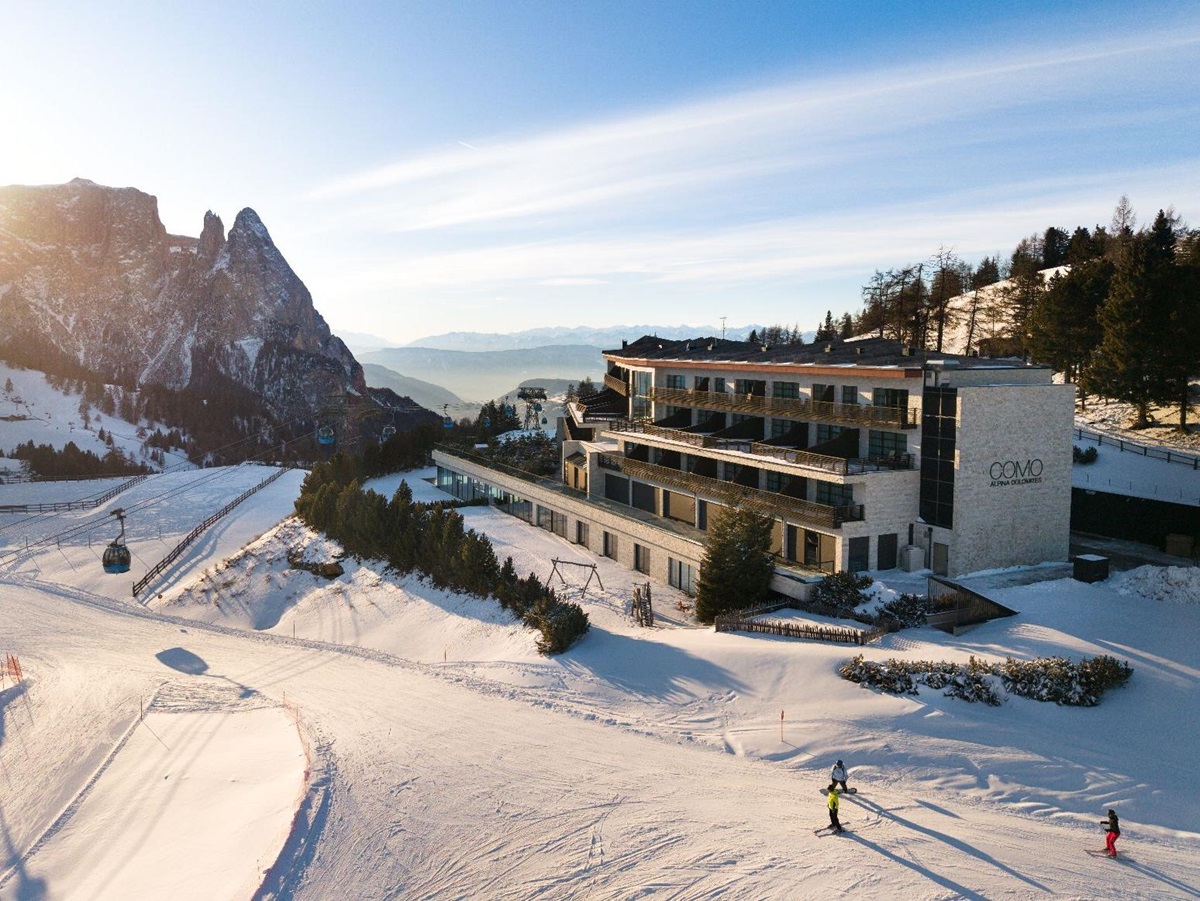 Exterior view of COMO Alpina Dolomites during the winter