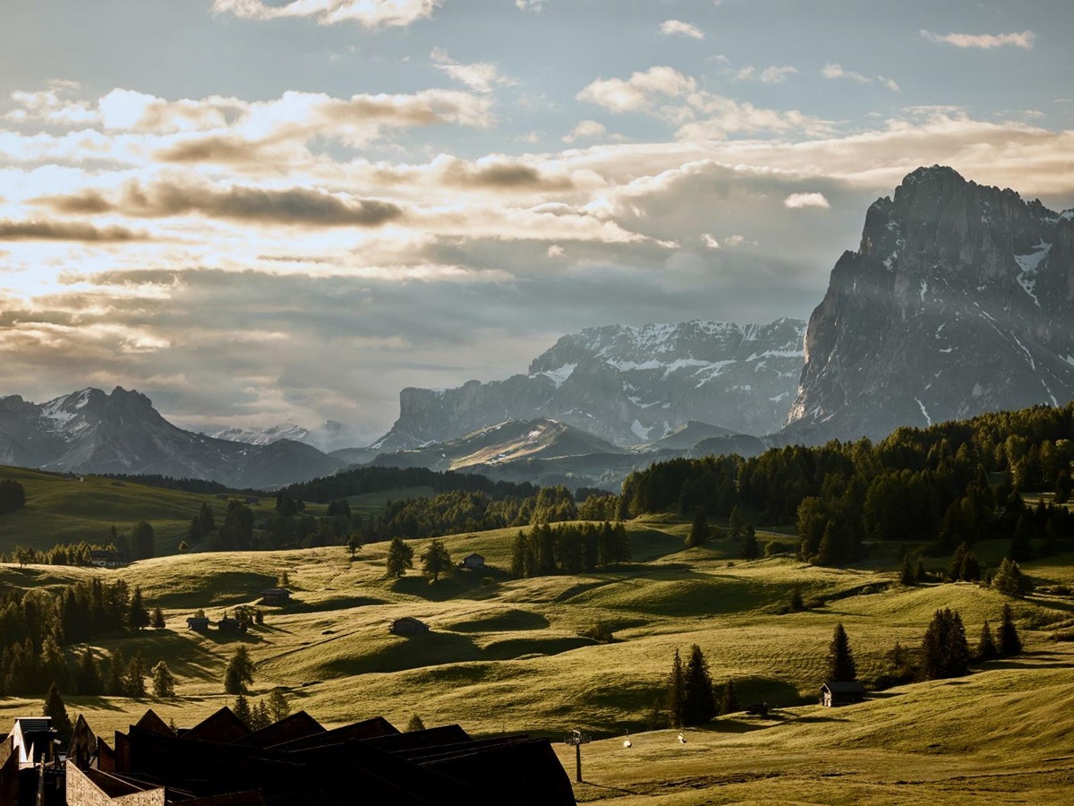 View of the Dolomites from COMO Alpina Dolomites during the summer