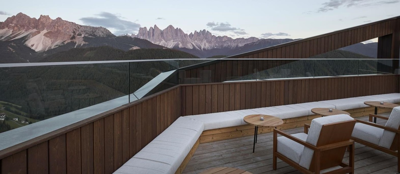 Rooftop terrace at the Forestis hotel in the Dolomites