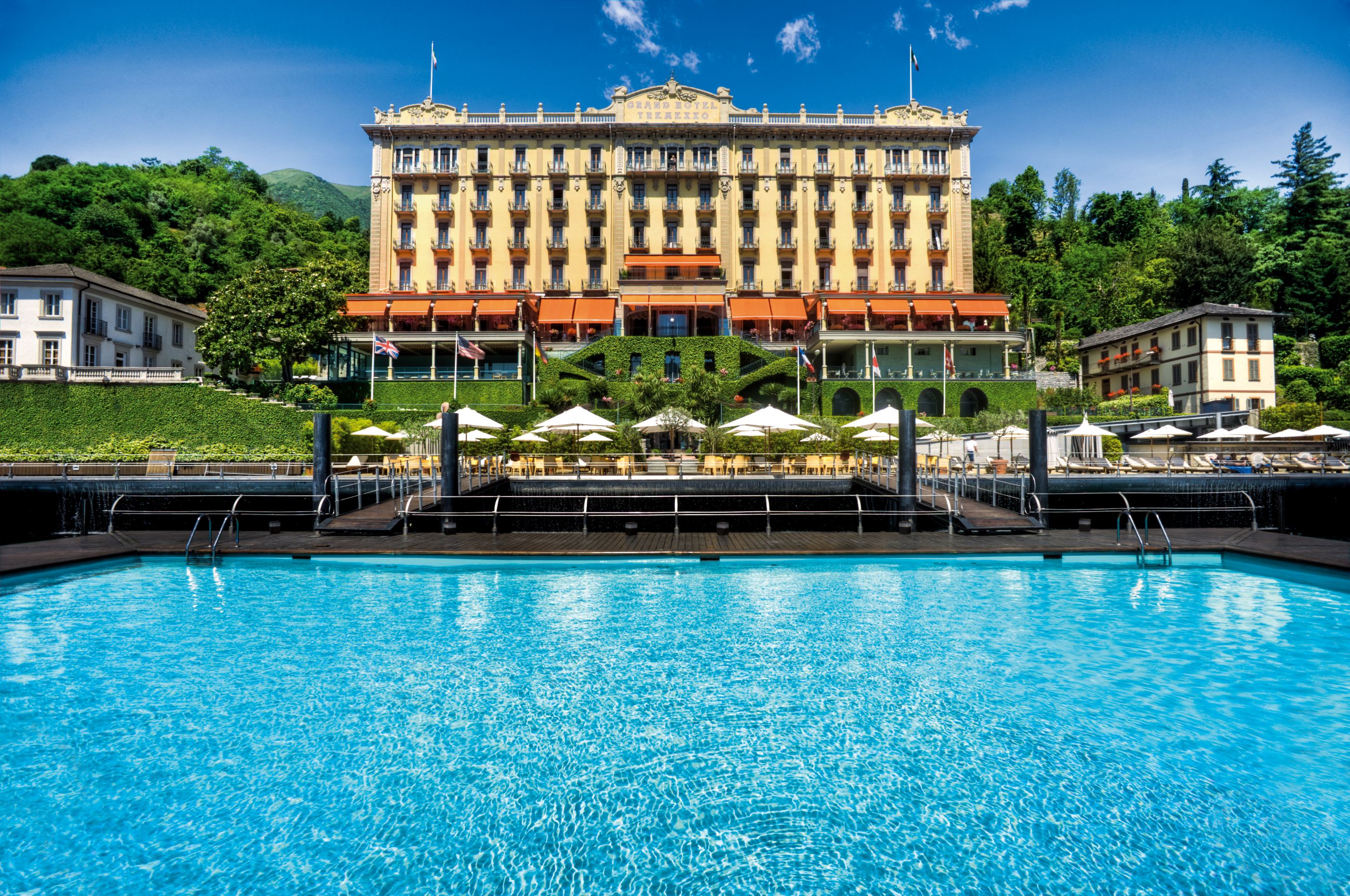 Facade and swimming pool of Grand Hotel Portovenere, Italy