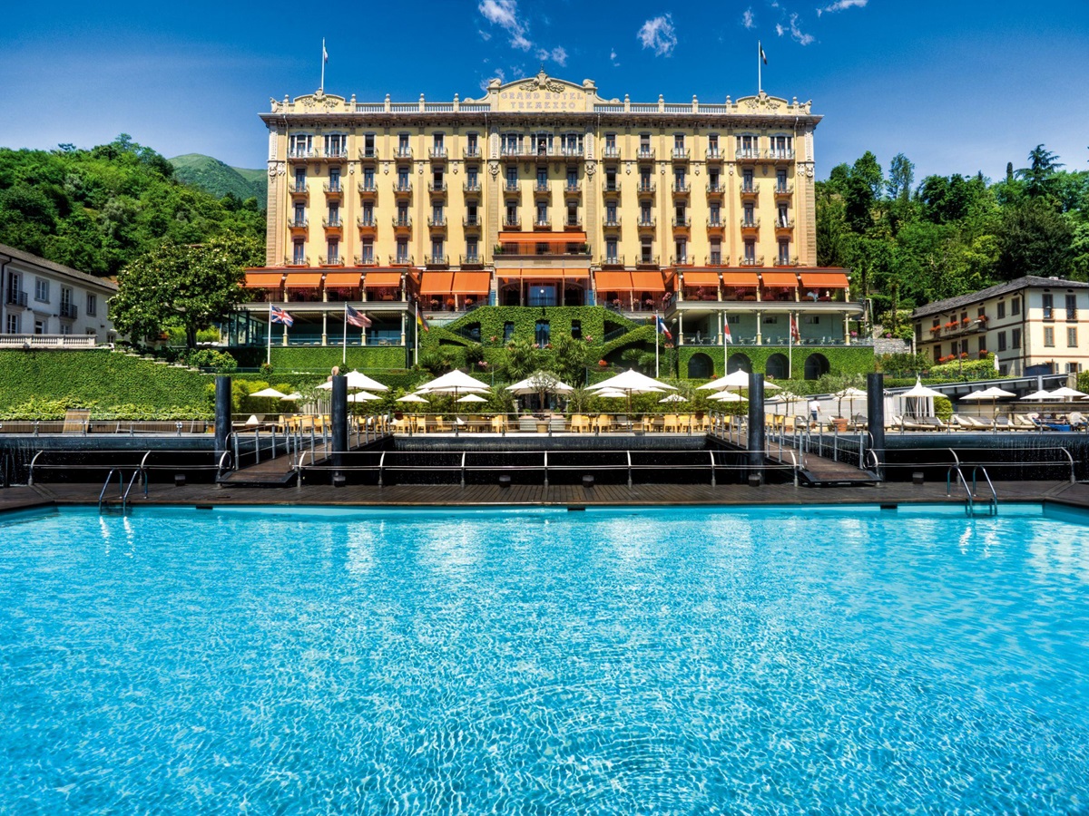 Facade and swimming pool of Grand Hotel Portovenere, Italy