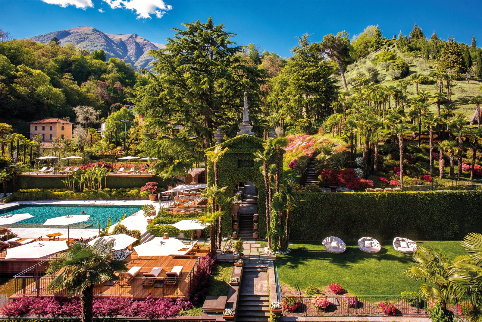 Gardens at Grand Hotel Tremezzo on Lake Como in Italy