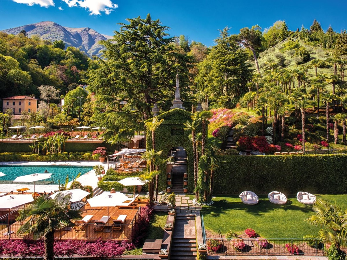Gardens at Grand Hotel Tremezzo on Lake Como in Italy