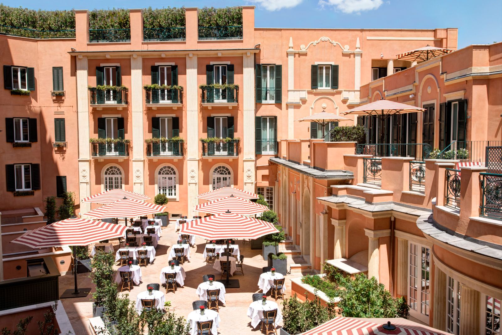 Aerial view of the courtyard at Hotel de la Ville in Rome