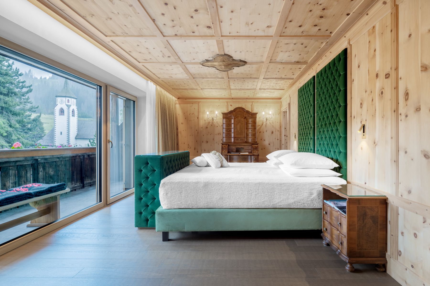 Guest bedroom at Hotel La Perla in Corvara.