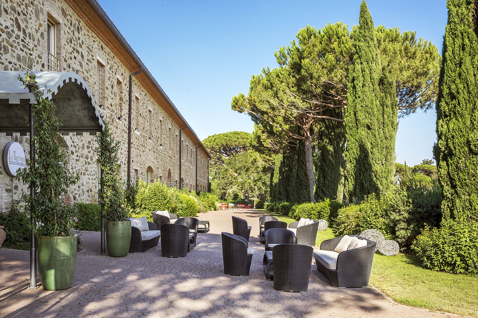 Outside the trattoria at Hotel L'Andana in Tuscany
