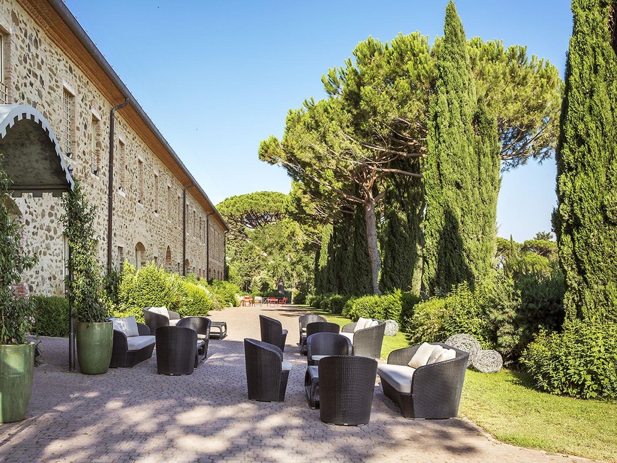 Outside the trattoria at Hotel L'Andana in Tuscany