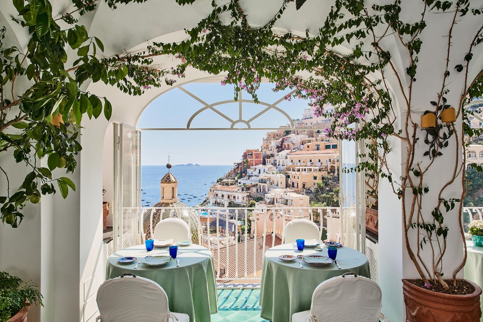 Luxury Hotel le Sirenuse Balcony View of Positano From La Sponda Restaurant 