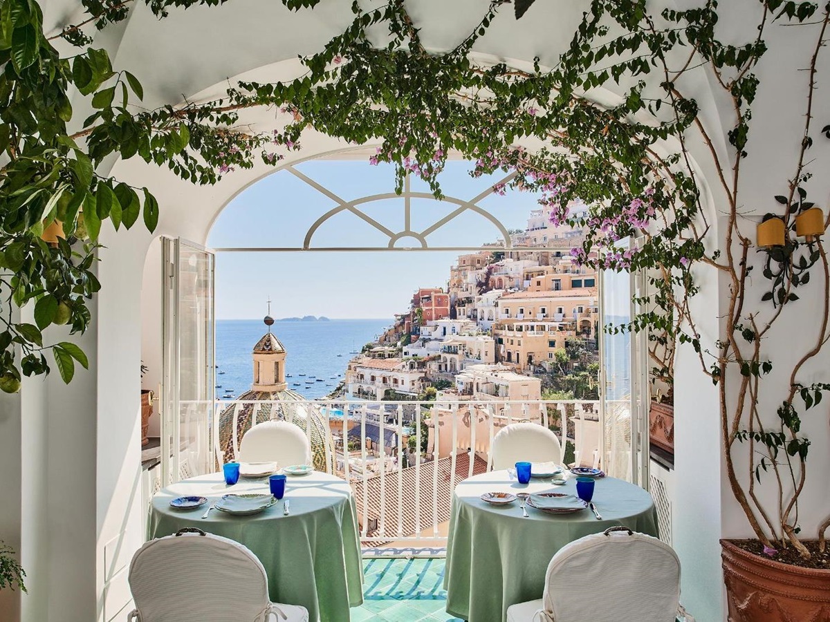 Luxury Hotel le Sirenuse Balcony View of Positano From La Sponda Restaurant