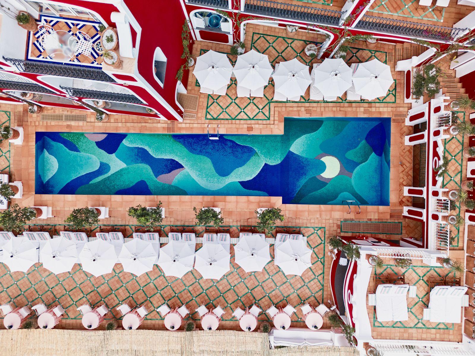 Luxury Positano Hotel Le Sirenuse Outdoor Pool with Sunloungers Drone View