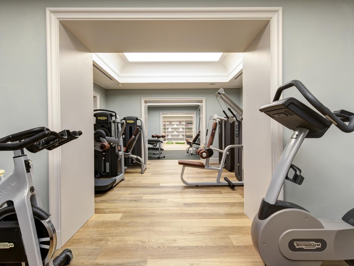 Fully equipped gym at Hotel Savoy, a luxury hotel in Florence, Italy