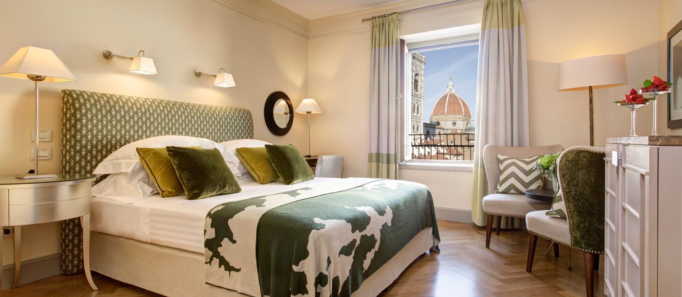 View on Duomo from a double bedroom in Hotel Savoy, Italy