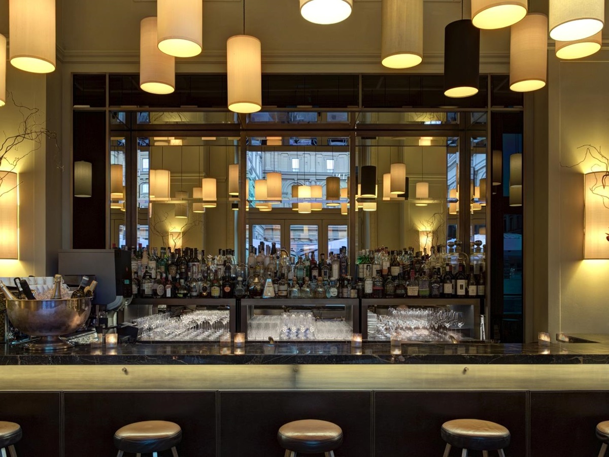 Bar at Irene with floating lights at Hotel Savoy, a luxury hotel in Florence, Italy