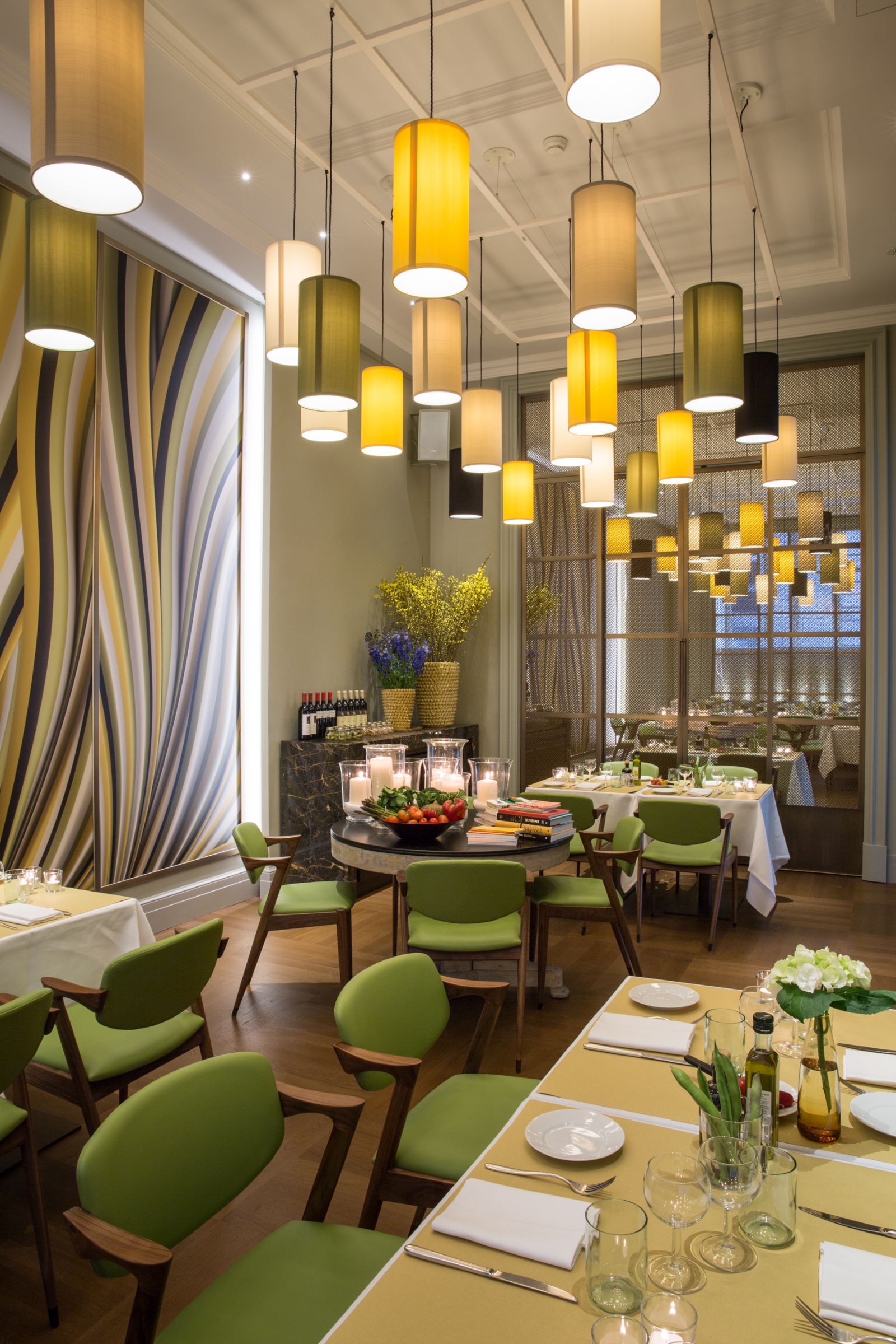 Tables at Irene restaurant at Hotel Savoy, a luxury hotel in Florence, Italy