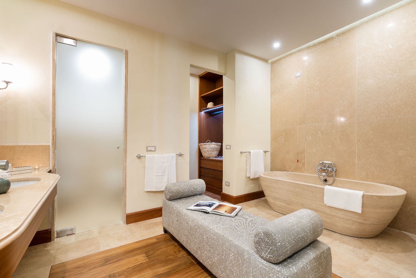 Stylish bathroom of a guest room at Il San Corrado di Noto in Sicily