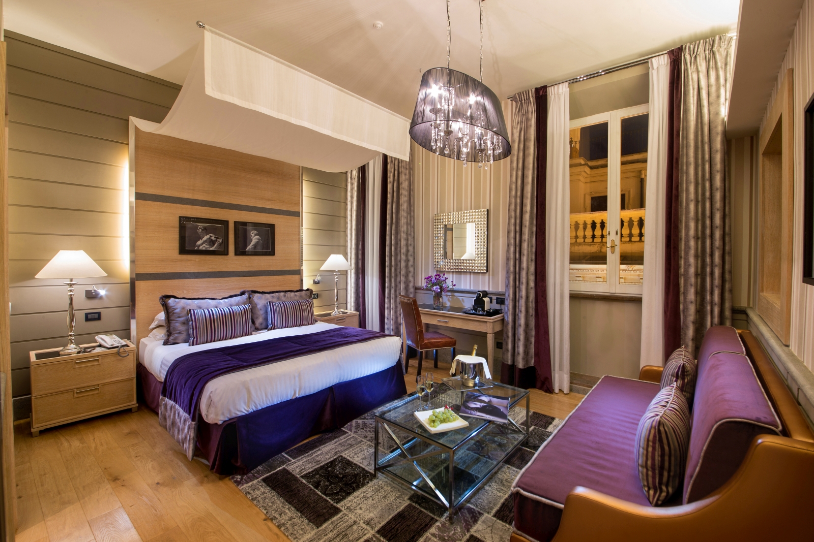 Purple styled room at Inn at Spanish Steps
