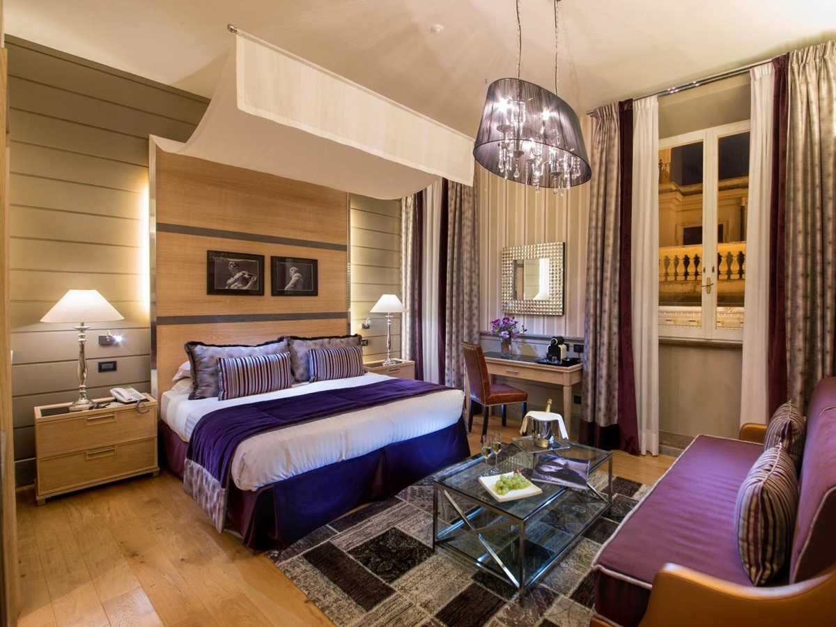 Purple styled room at Inn at Spanish Steps