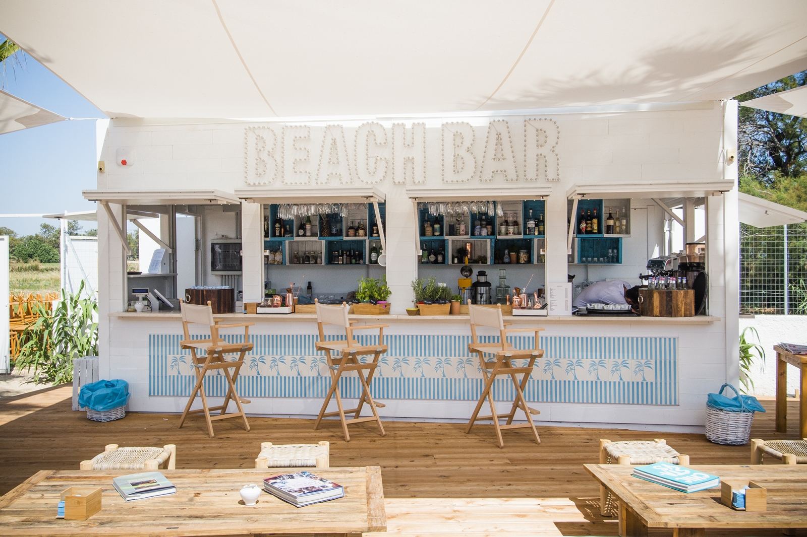 Beach bar at Le Palme at luxury hotel Masseria Torre Coccaro in Italy