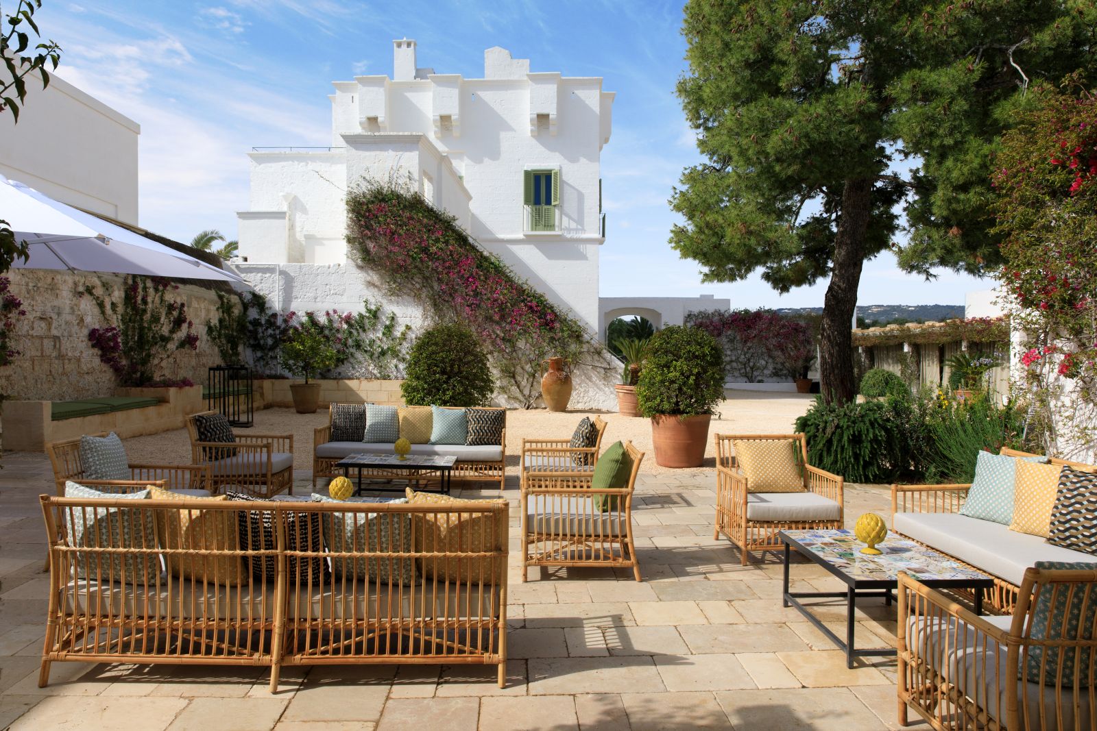 Bar and terrace at Masseria Torre Maizza in Puglia