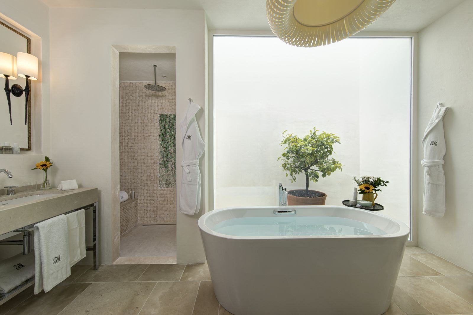 Bathroom of a Deluxe Junior Suite at Masseria Torre Maizza in Puglia
