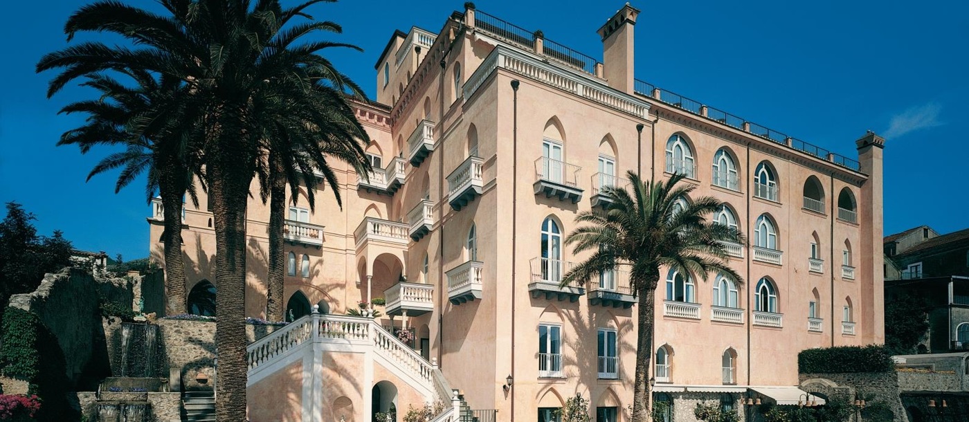 Exterior of Palazzo Avino with palms