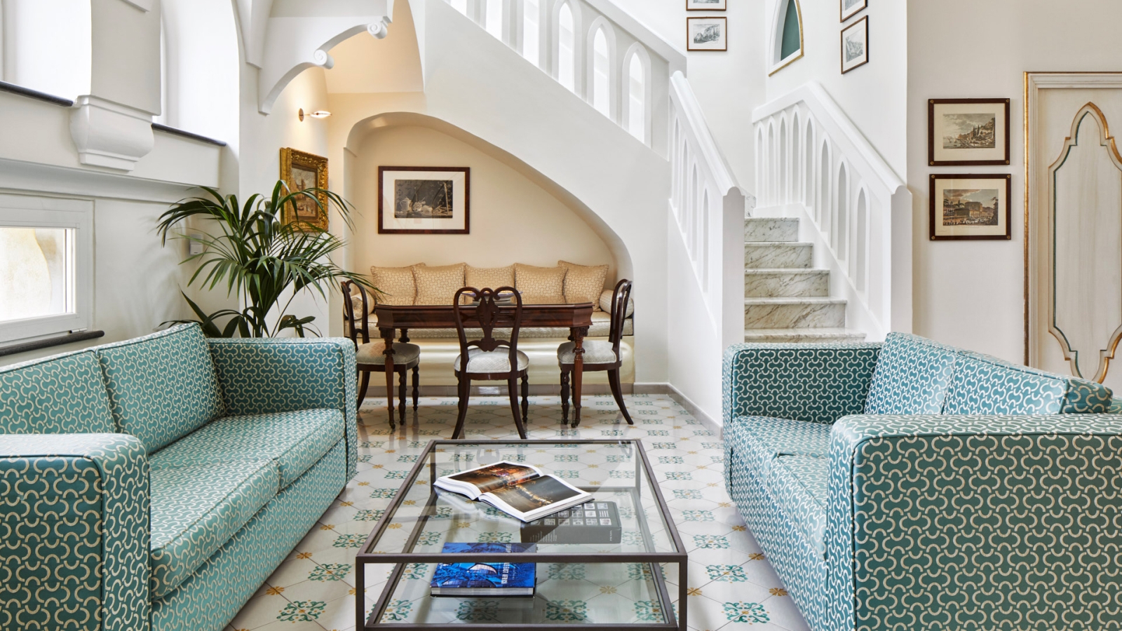 Sitting room of the Infinito Suite at Palazzo Avino, luxury hotel in Italy