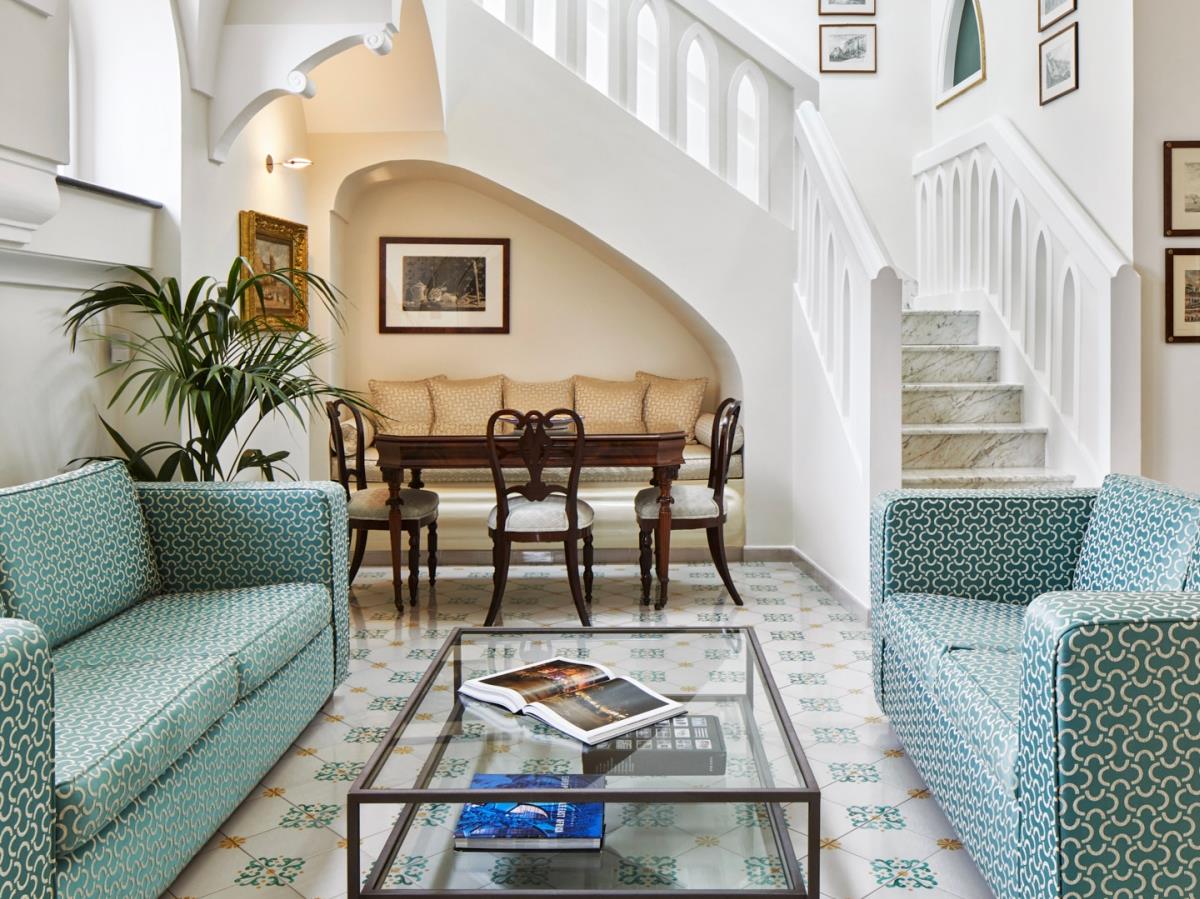 Sitting room of the Infinito Suite at Palazzo Avino, luxury hotel in Italy