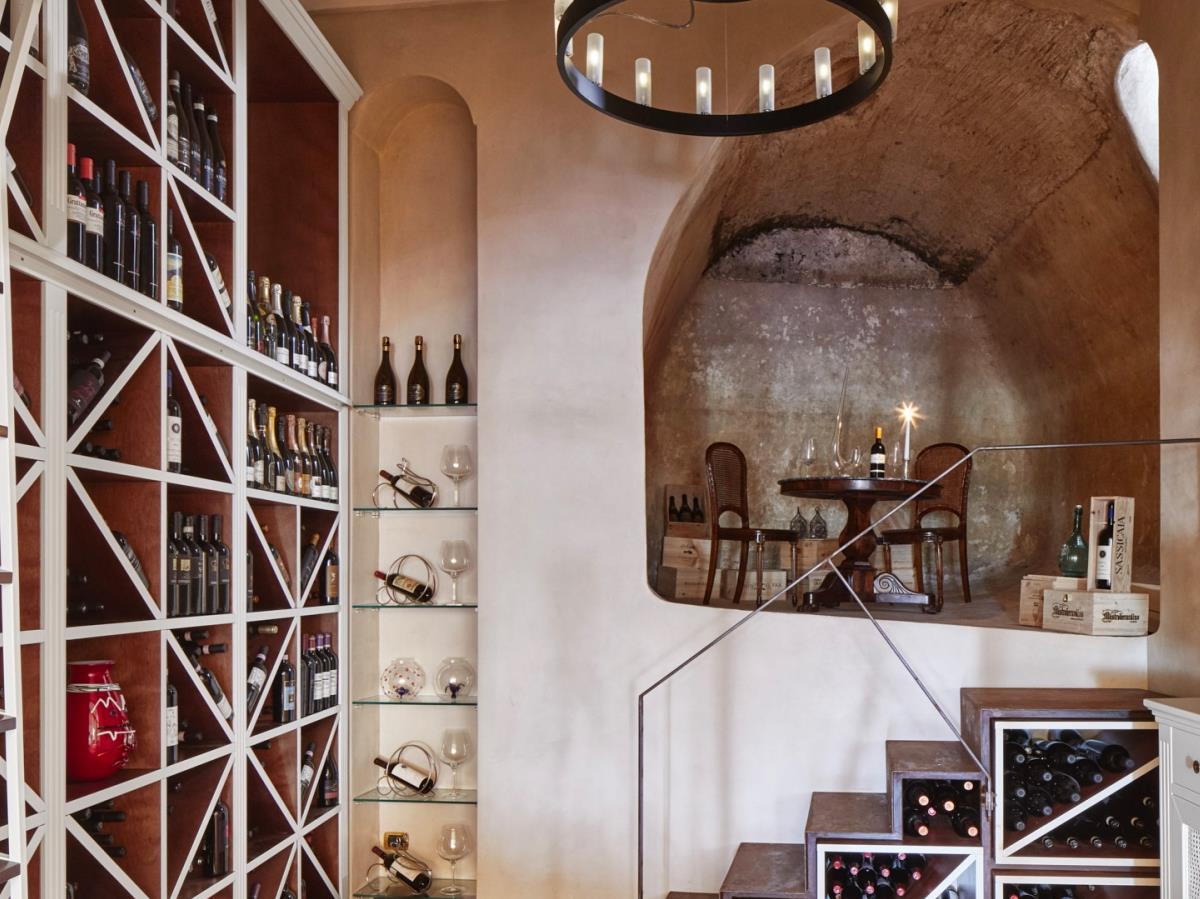 Sommeliers table in a cove in the wine cellar at Palazzo Avino, luxury hotel in Italy