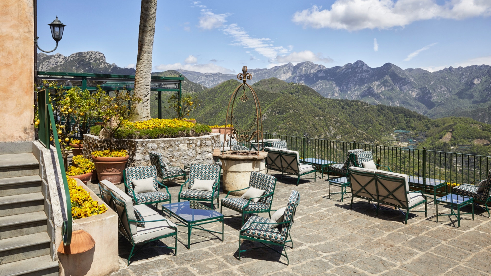 Terazza Belvedere at Palazzo Avino with incredible views over the surrounding mountains