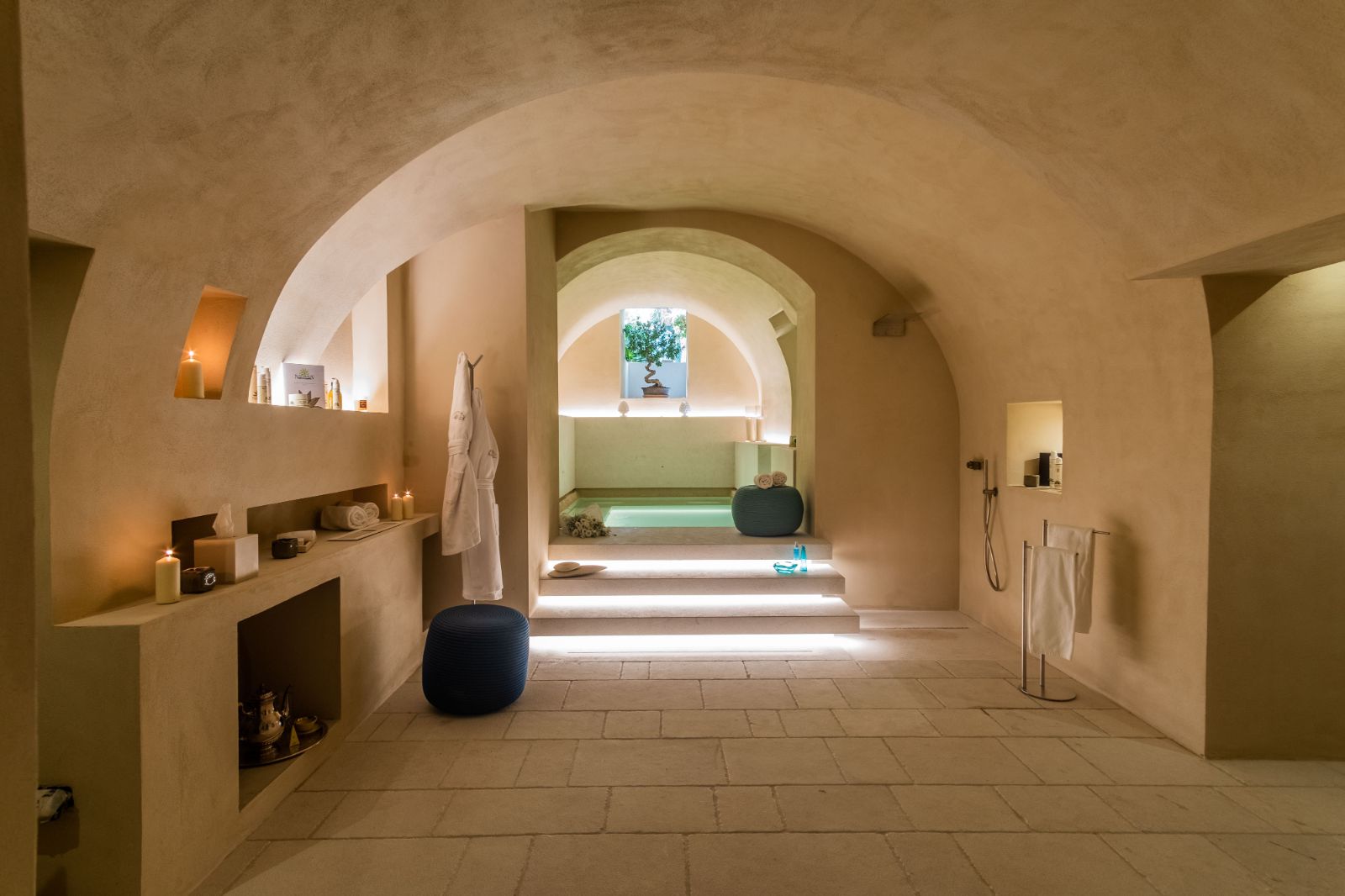 Entrance to the spa pool at luxury hotel Palazzo Bozzi Corso in Lecce, Italy
